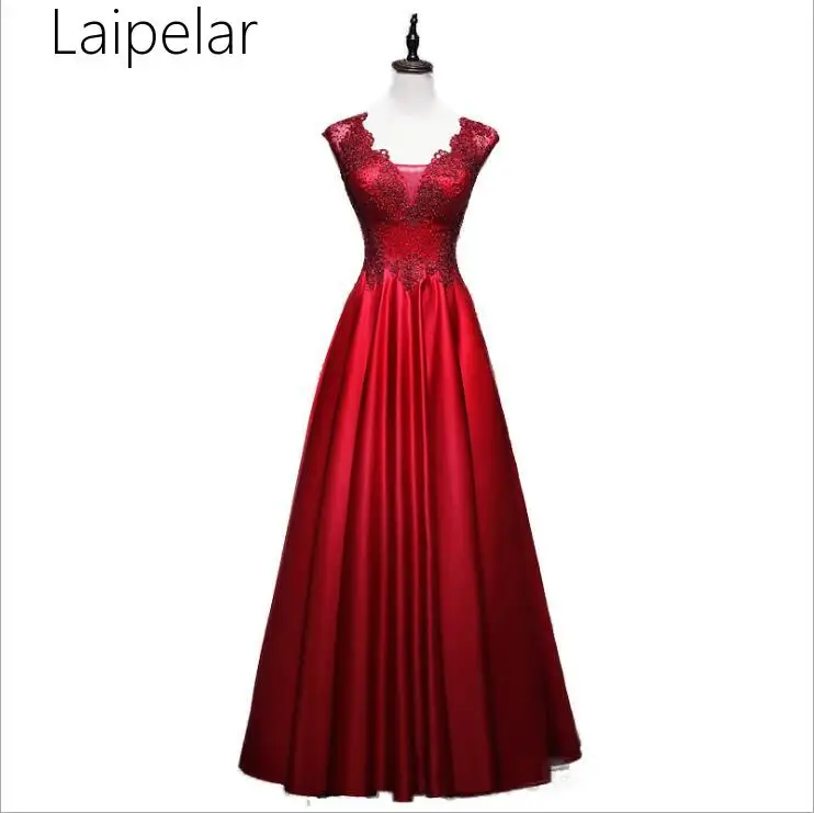 

Laipelar New Wedd-ing Party Dress 2020 Lace Satin Sexy V Neck A Line Burgundy Brides,maid Dress Long Robe Demoiselle D'honneur