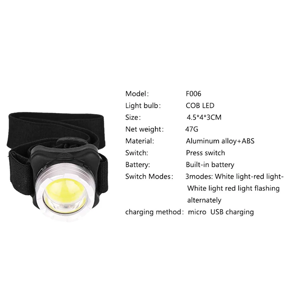 Новый мини COB налобный фонарь LED 3000лм USB перезаряжаемая Водонепроницаемая фара из