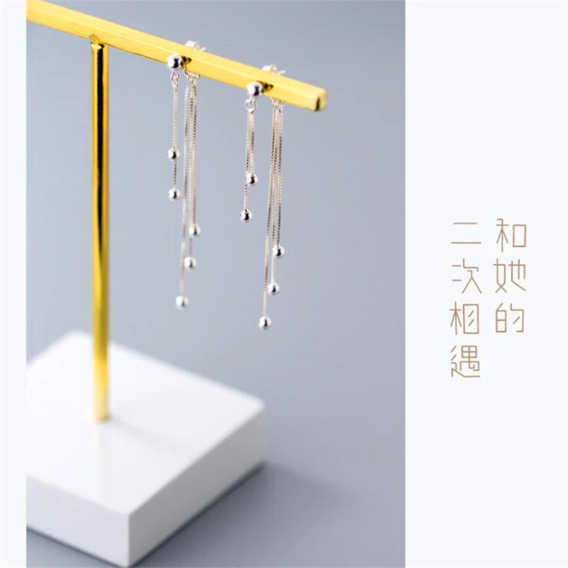 

100% 925 Sterling Silver Classic Beaded Earring Long Jewelry Korean Fashion Tassel Earrings For Women Wedding Gift