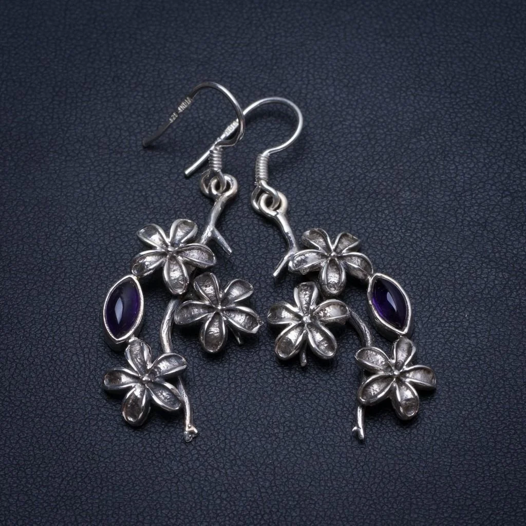 

Natural Amethyst Handmade Unique 925 Sterling Silver Earrings 2" T4208