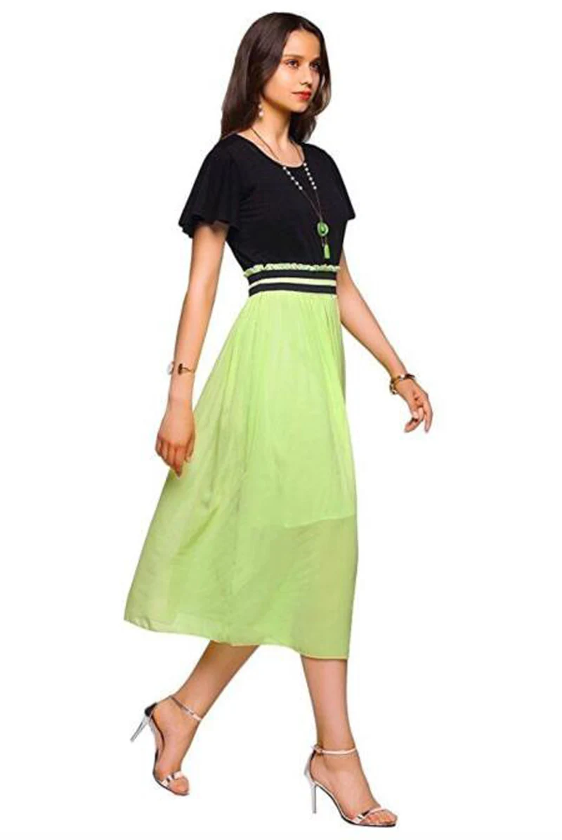 Женское шифоновое платье макси с высокой талией и оборками на рукавах|maxi dress|chiffon