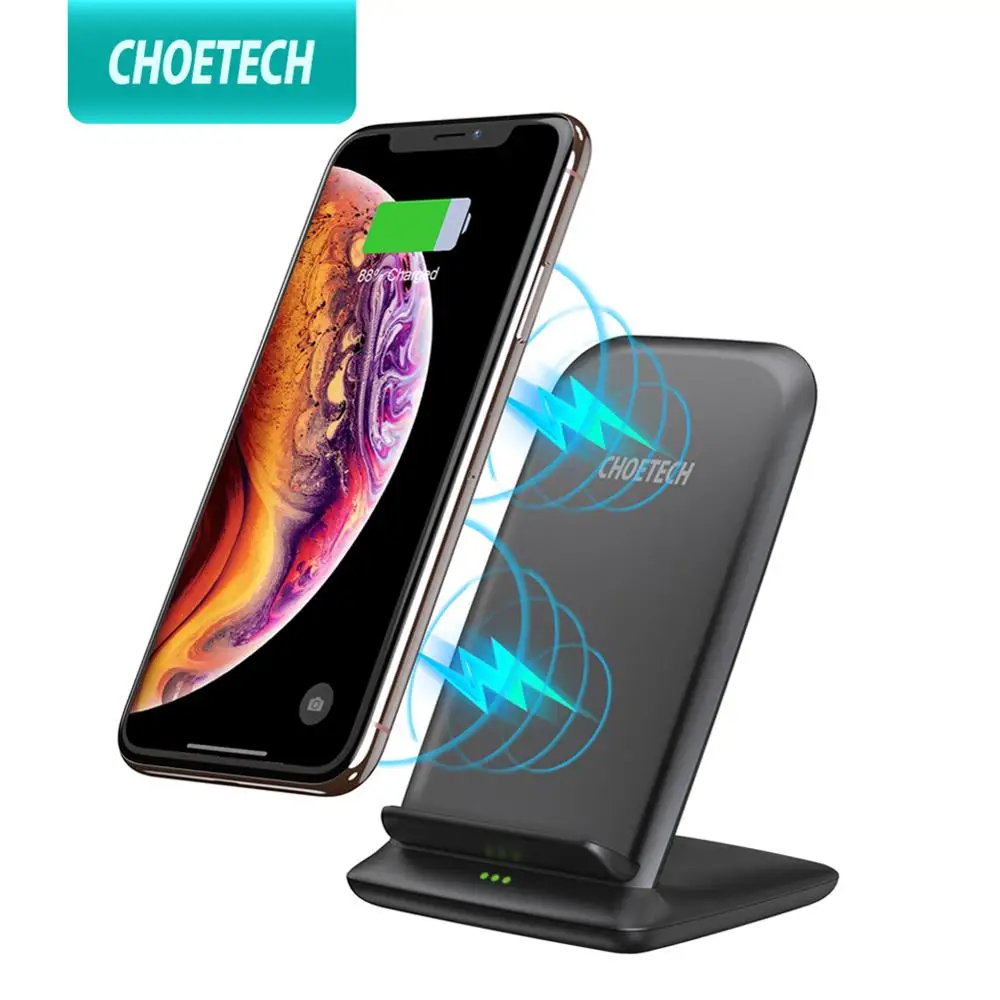 CHOETECH 10 Вт 2 катушки Беспроводное зарядное устройство для iPhone 11 Pro X XS 8 XR Qi быстрая