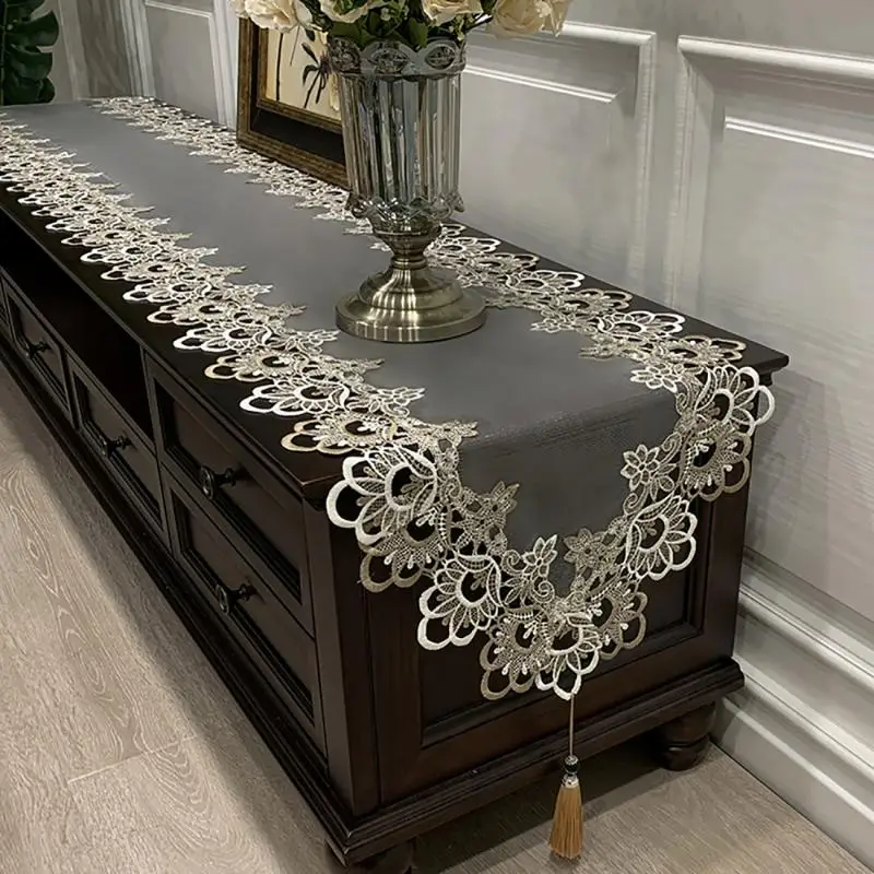 

Прямоугольная скатерть для журнального столика с вышивкой, скатерть для чайного столика в западном стиле, однотонная тканевая скатерть с цветочным кружевом