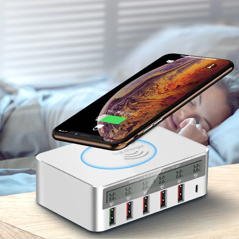 Asunflower 5 портов USB QC 3,0 быстрая Беспроводная зарядная станция настенная для Iphone Ipad USB разветвитель Быстрая зарядка розетка Настольный концентратор