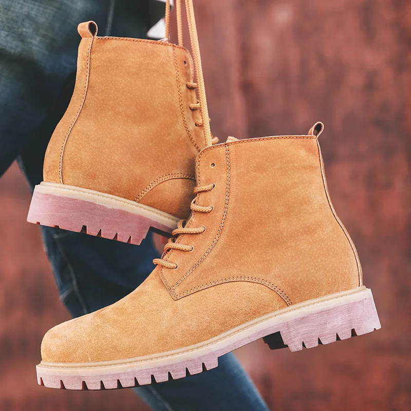 Мужские Винтажные замшевые ботинки Черные ботильоны на шнуровке Повседневная