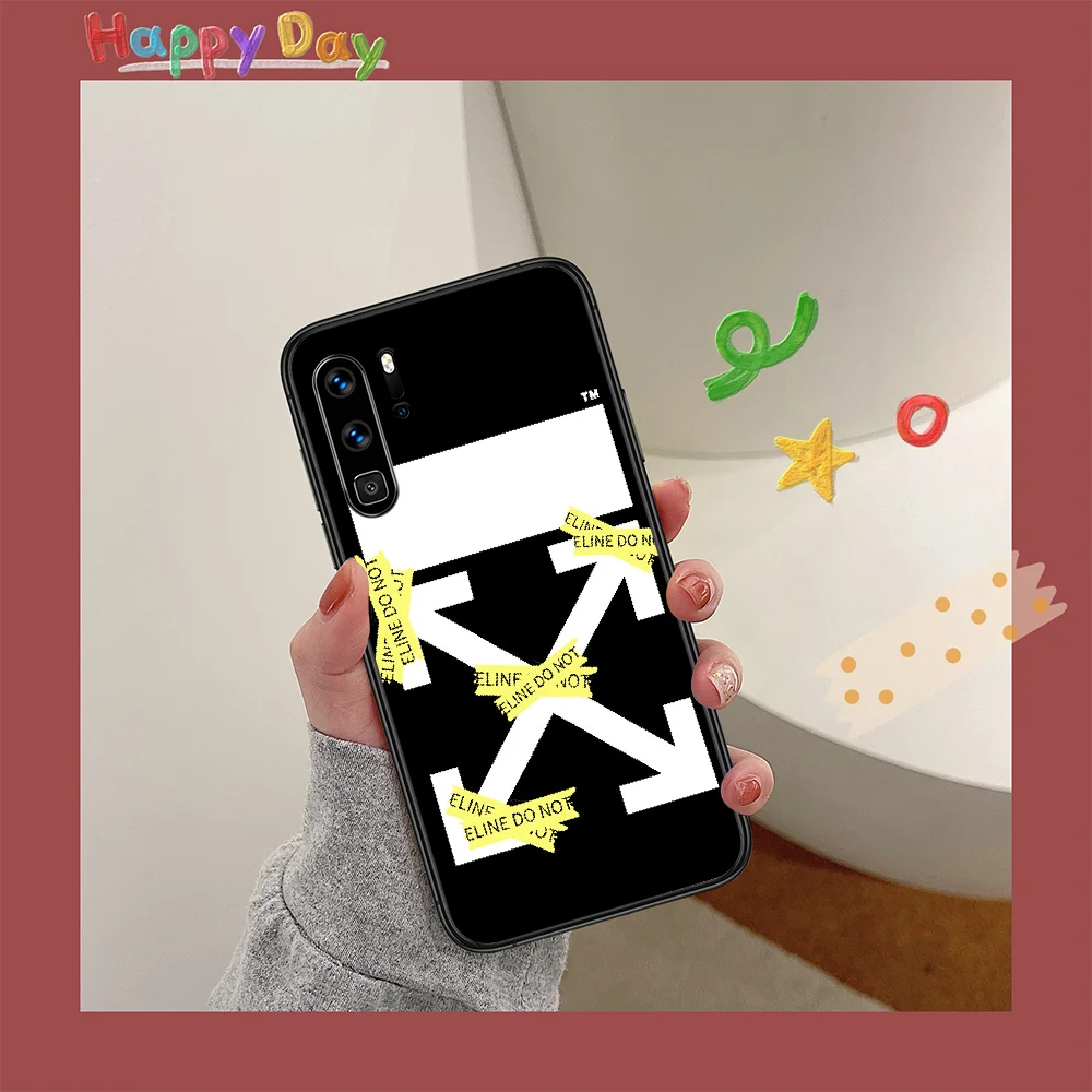 

OFF OW Fashion Band Phone Case For HUAWEI P 9 10 20 30 40 Lite smart Pro Z 2019 Nova 5T 6 7 i black Etui Fashion Cell Luxury