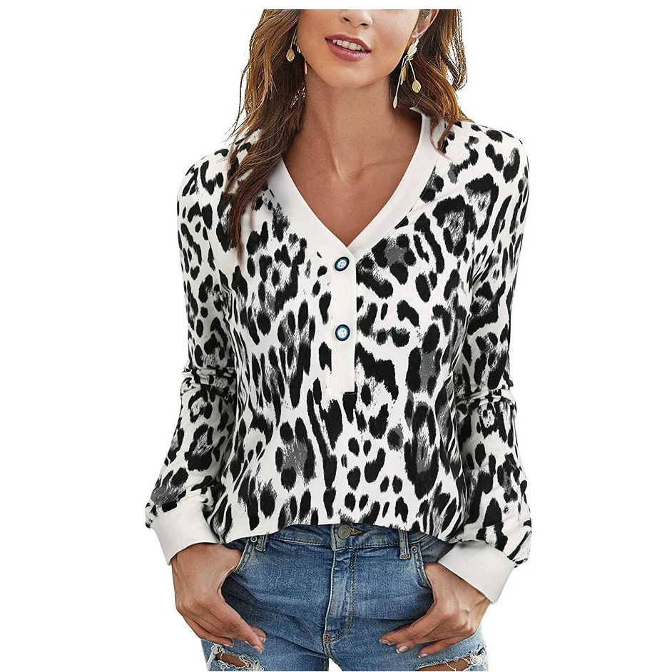 Женская футболка с длинным рукавом камуфляжная леопардовым принтом весна-осень