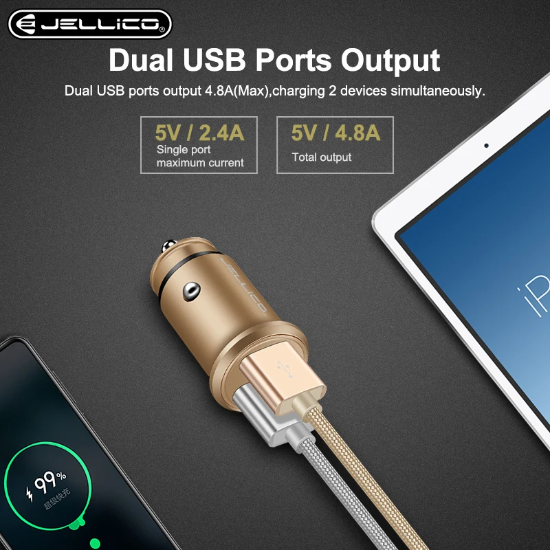 Металлический мини USB Автомобильное зарядное устройство для iPhone Xiaomi Tablet Dual