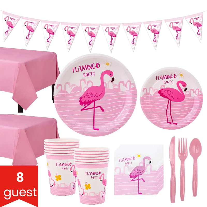 

80Pcs Flamingo Birthday Party Decorations Disposable Tableware Sets Cartoon Animal Flamingo Kids Birthday Party Supplies