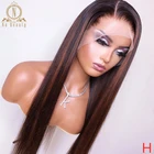 Парик из натуральных волос, черный с коричневыми прядями, HD, прозрачный, цвет Омбре, 13x 4, Реми, 150%