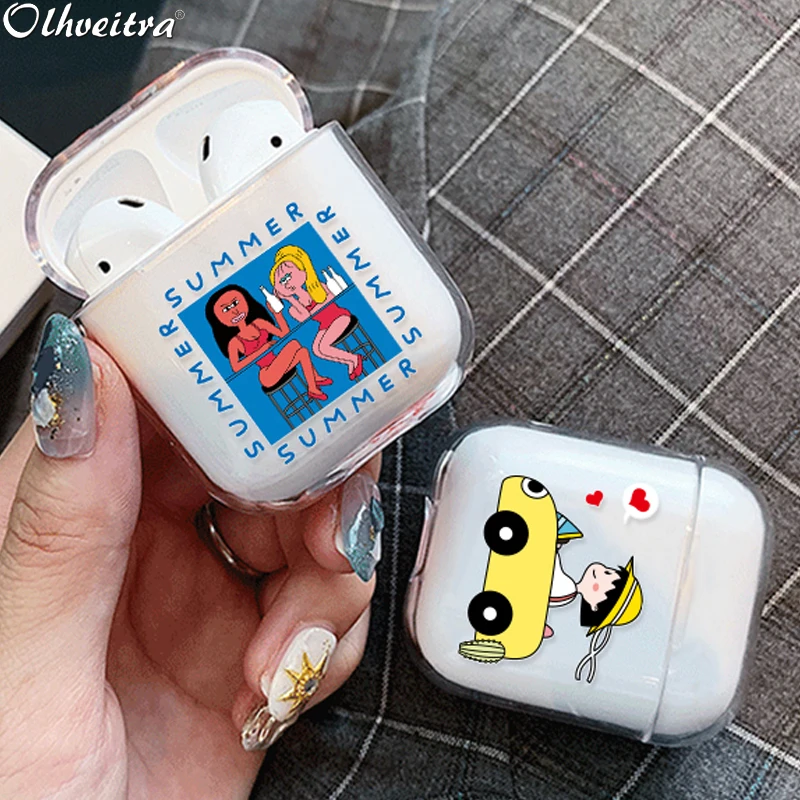 Чехол Olhveitra для наушников чехол белых Airpods Роскошный Apple Жесткий прозрачная Милая