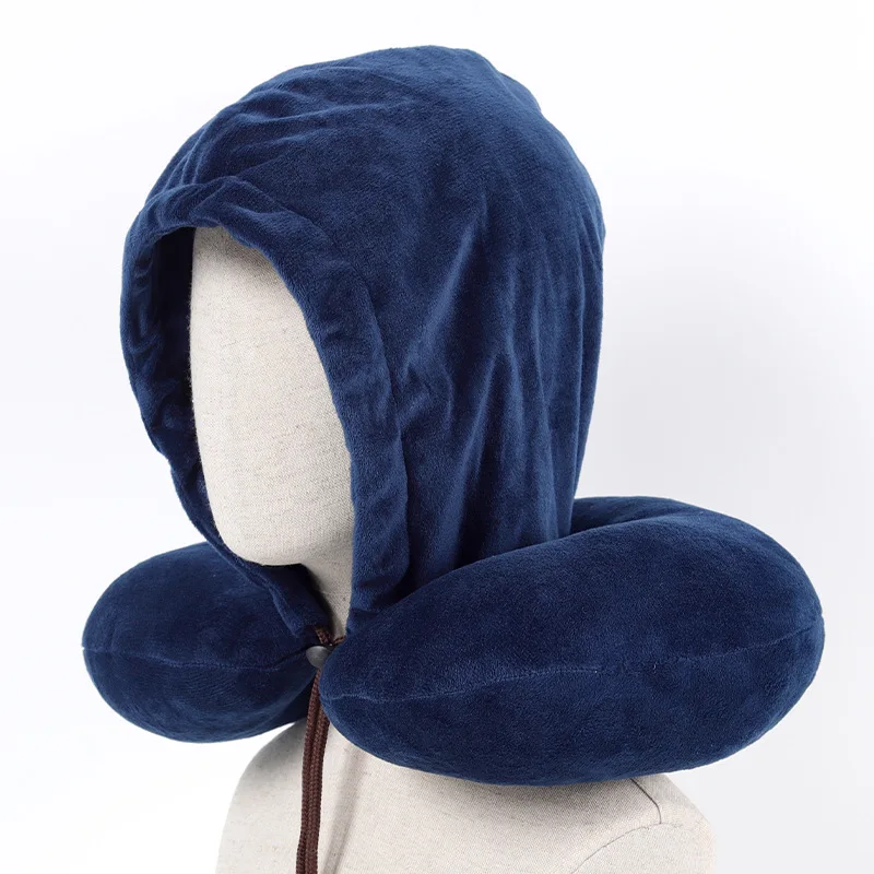 

Hooded Neck Pillow Plain Hooded U-Shaped Pillow Home Office Nap Neck Pillow
