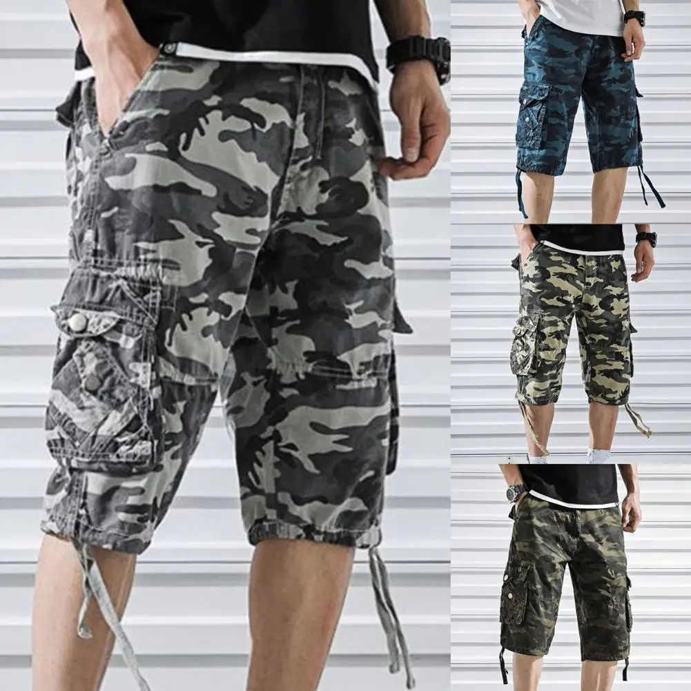 

60% Dropshipping!!Men Camouflage Print Shorts Knee Length Multi Pockets High Waist Cargo Shorts Streetwear