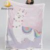 BlessLiving Alpaca Sherpa Blanket Llama Throw Blanket Rainbow Tail Home Textiles Cartoon Animal Soft Plush Bedspreads Cute Koce 1