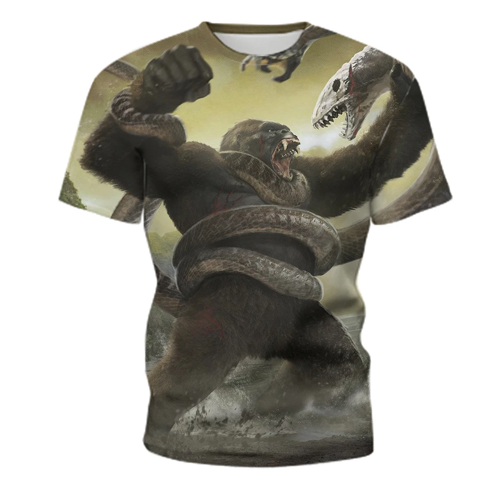 

2021 Summer New Men's T-shirt 3D Movie Monster King Kong Graphic Print T-shirt Youth Children Fashion Trend Round Neck Clothes