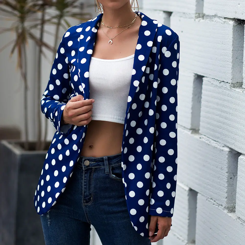 

Women Polka-dot Suit Jacket Long-sleeve Casual Loose Suit for Work Office BMF88