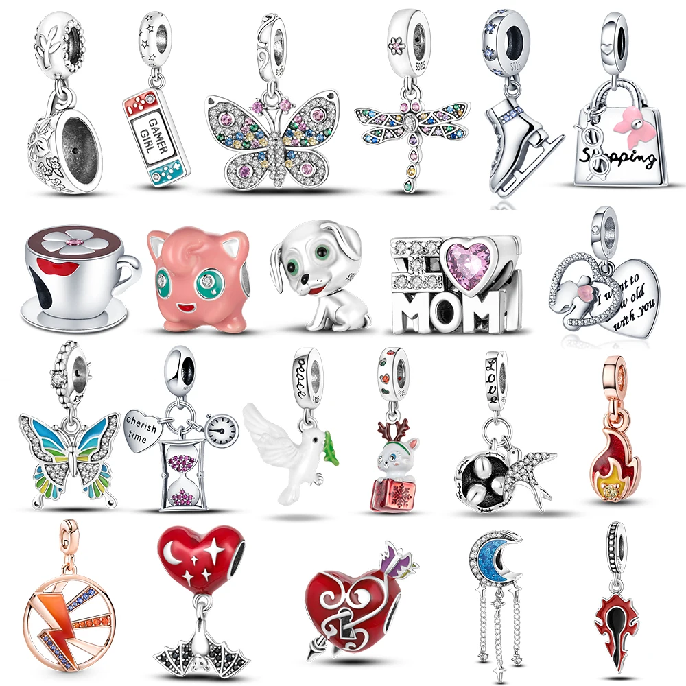 Подвески-бусины серебряного цвета с животными бабочками стрекозой любовными