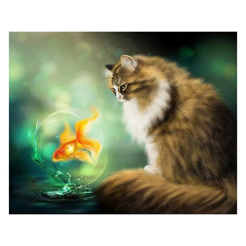 5D Diy Diamond Painting Kits Cat Full Drill Round Embroidery Picture Rhinestone Mosaic Cartoon Home Decor | Дом и сад