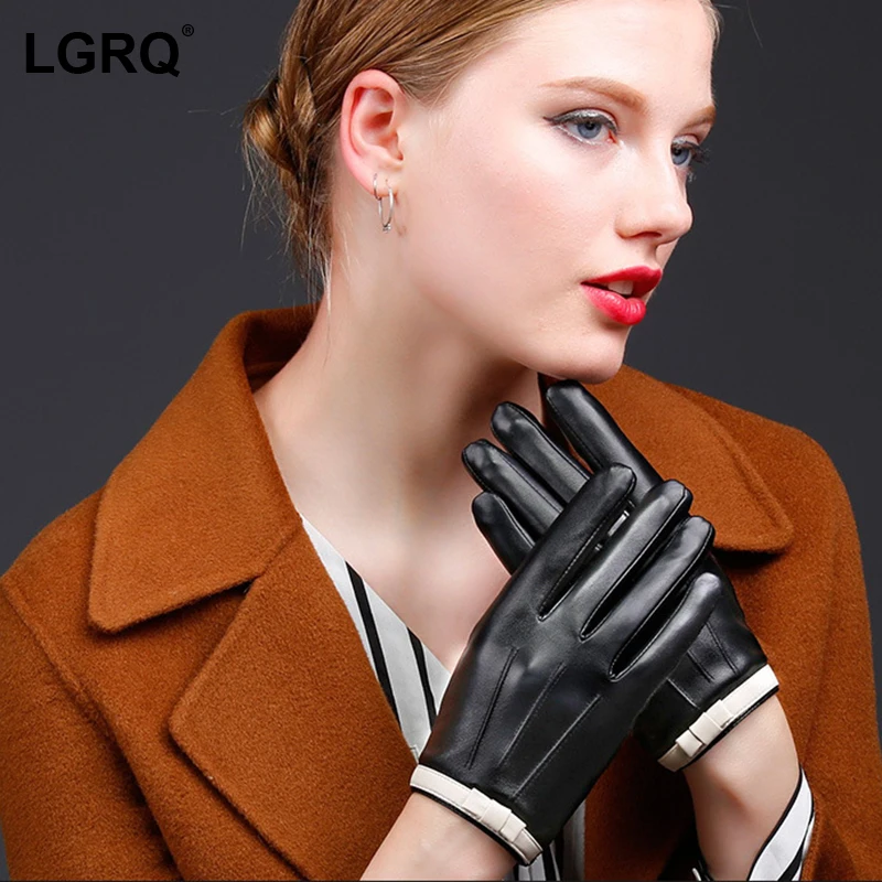 

[LGRQ] Women Plus Velvet Thicken Short Gloves Luvas De Inverno New Pu Leather Cycling Personality Fashion Autumn Winter 2021