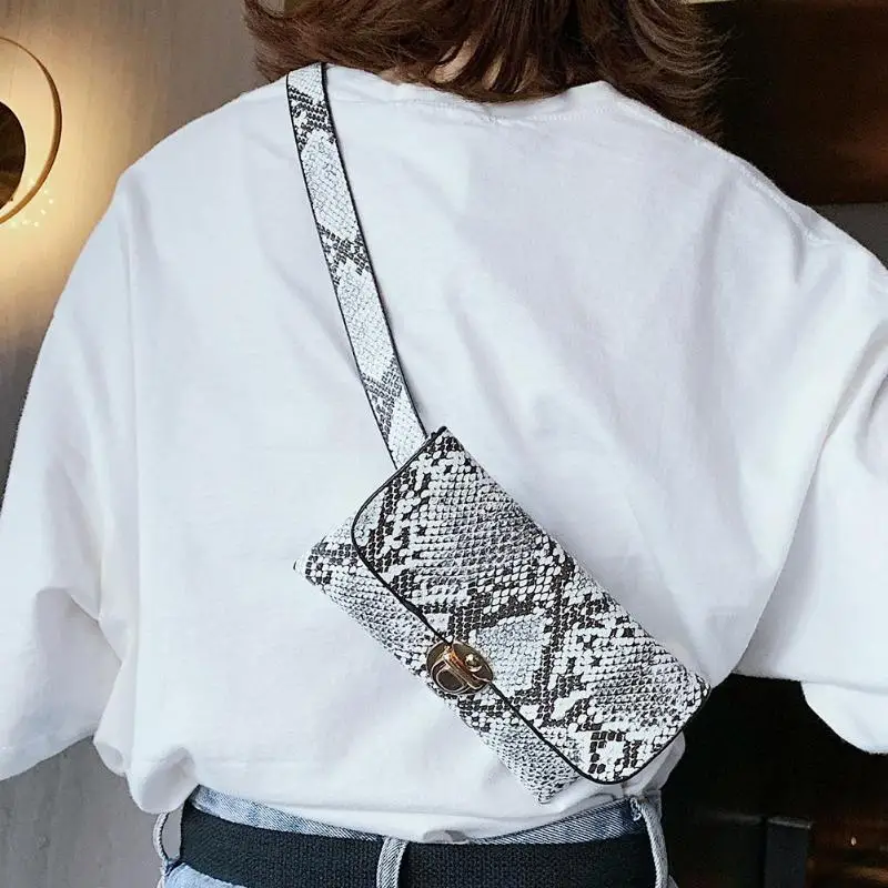 Сумки через плечо женские поясные карманы на ремне ПУ кожа Змея рюкзак с