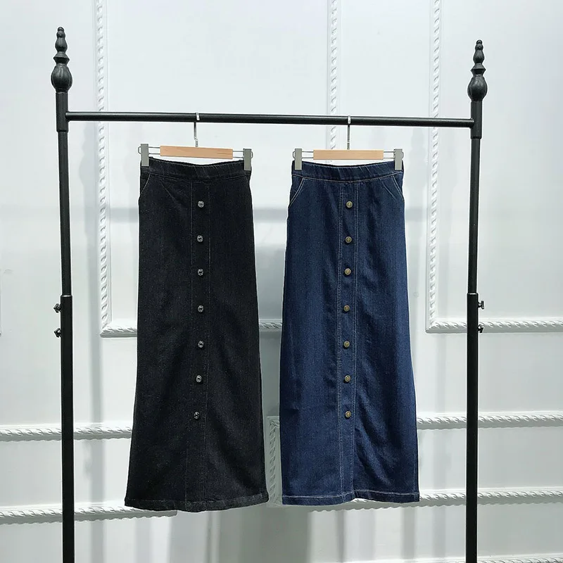 

Malaysia Muslim Islamic long stretch button denim bag hip skirt summer fashion Abaya Southeast Asian women's half-length skirt