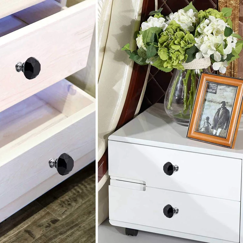 Большая сделка черные 10 шт 30 мм Хрустальные стеклянные ручки для шкафа с алмазным