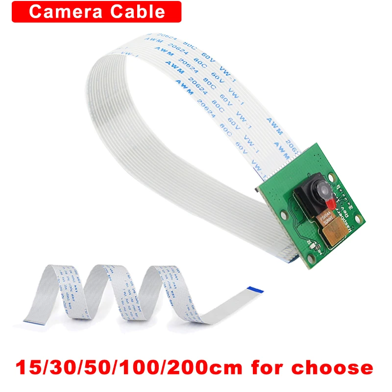 

5MP Raspberry Pi Camera Module 1080P Webcom 15 30 50 100 200cm FFC Flat Wire Flex Ribbon Cable for Raspberry Pi 4 Model B 3B+ 3B
