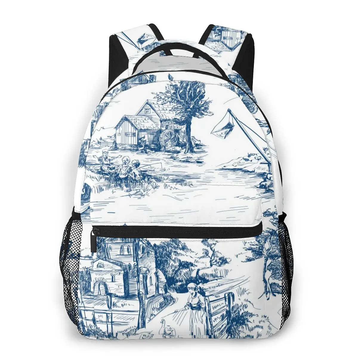 

Женский рюкзак, повседневная дорожная сумка, классическая французская городская холщовая белая синяя школьная сумка, модная сумка через пл...