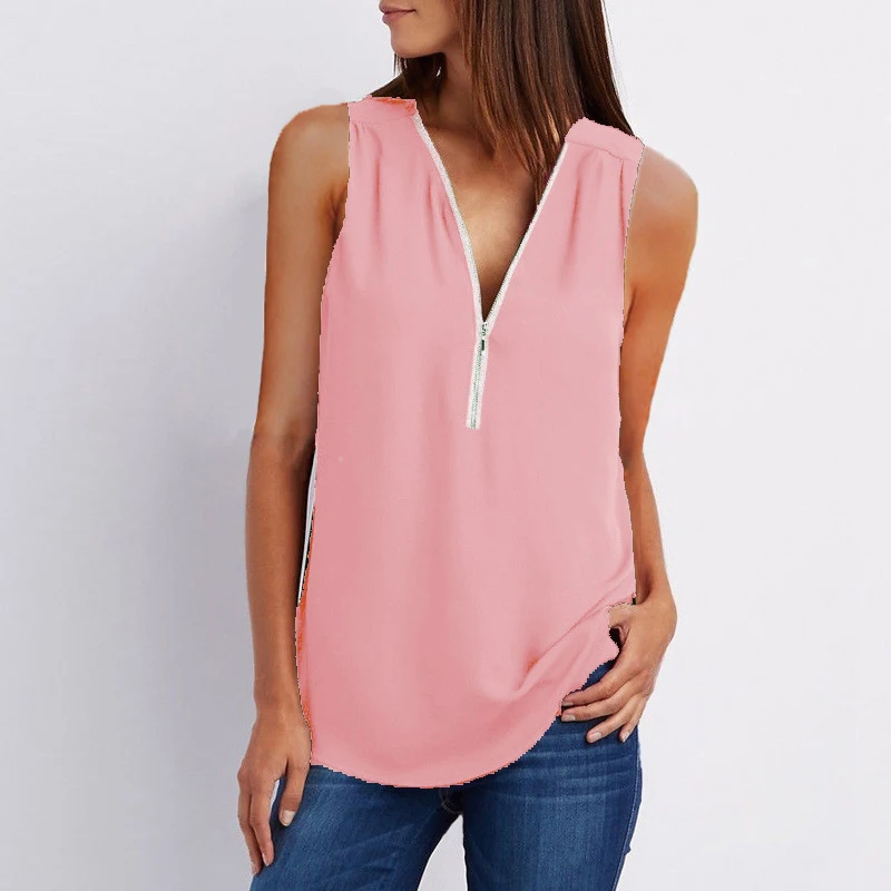 

2020 New Arrival Women Summer Sleeveless V-neck Casual Loose Long Blouse Shirt Ladies Top tee Shirt Plus Size