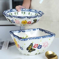 european ceramic noodle soup salad bowl butterfly love flower cute square round under glazed dinner bowl household tableware