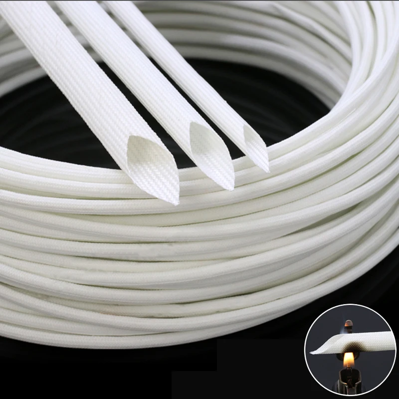 1M White Braided Soft Fiber Tubing Dia.1-25mm Insulation Cable Sleeving Fiberglass Tube 200°C High Temperature