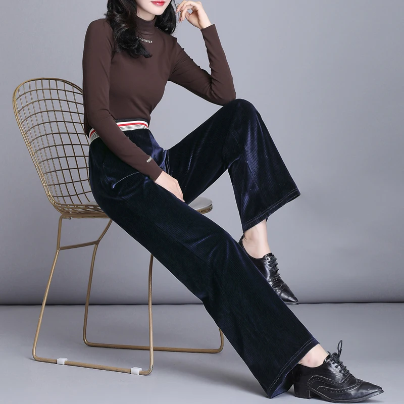 

NEW Womens Ted Corduroy Tan High Rise Wide Leg Pants Straight Leg High Waist Plus Size 6XL Black Blue Winter Thicken Velvet
