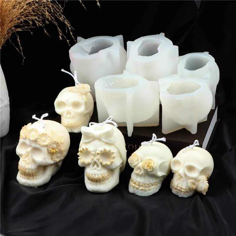 

Skull With Rose Bow Silicone Candle Mold for DIY Handmade Aromatherapy Candle Plaster Ornaments Soap Mould Handicrafts Making