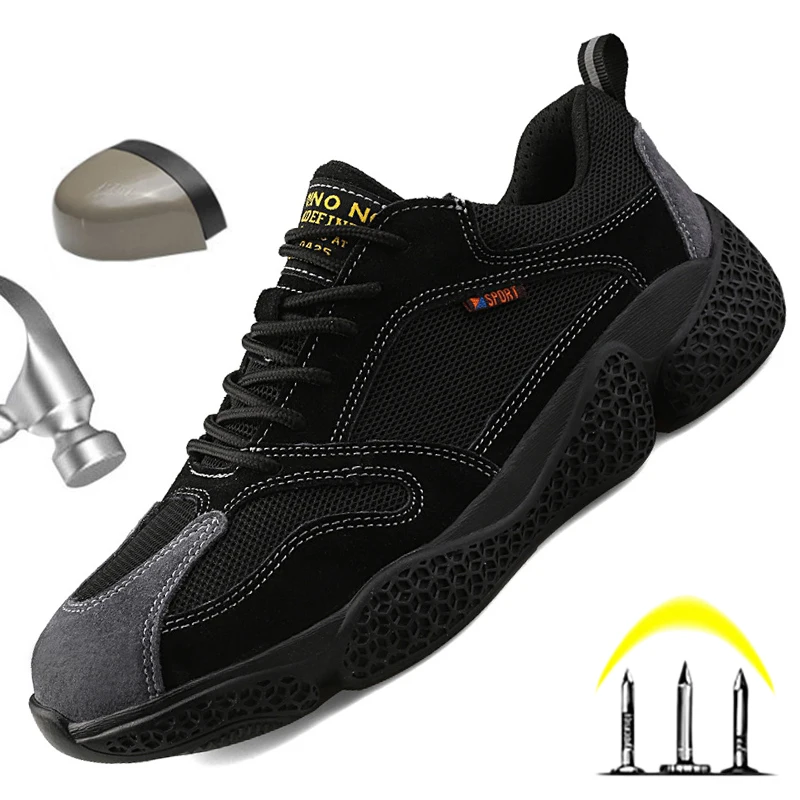 

Anti-smash Men Safety Shoes Steel Toe Cap Safety Boots Male Sneakers Indestructible Work Shoes Construction Breathable Light