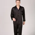 Комплект пижамный мужской из 2 предметов, черная Однотонная рубашка с длинным рукавом и штаны, удобная Пижама с эластичной талией, атласное шелковое