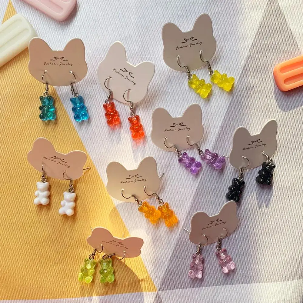 

1 pair Cute Women Dangle Earrings Handmade Multicolor Glitter Gummy Bear Resin Drop Earrings For Women Jewelry Fashion Gifts