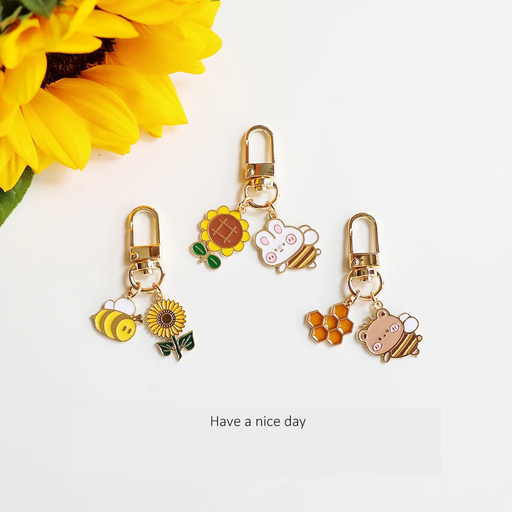 Брелок для ключей с изображением милой маленькой пчелы и цветка Подсолнух