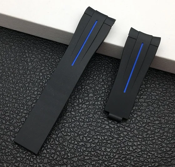 Black blue line 20 мм черный изогнутый конец натуральное Силиконовое резиновое ремешок для ролевого ремня для Daytona Submariner GMT explorer 2 часы браслет - Цвет ремешка: Black blue line