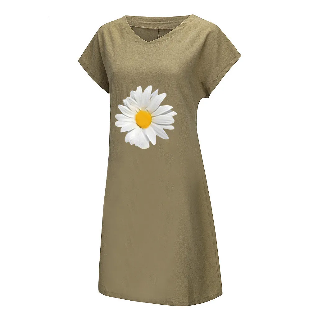 

Fashion Women Dress Summer Plus Size Daisy Printed Short Sleeves V-Neck Casual Short Dress Ladies Vintage Loose Dress#35
