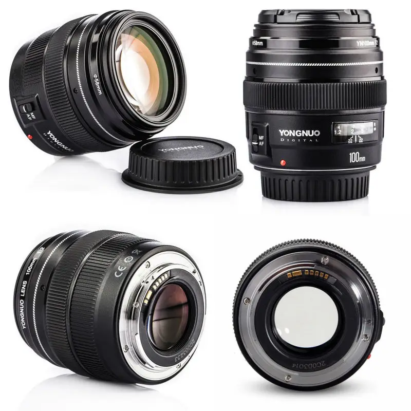 Объектив YONGNUO 100 мм YN100mm F2 с большой диафрагмой средний телеобъектив для Canon EF