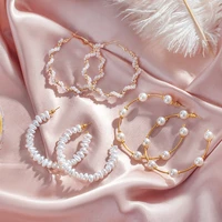 fashion simulation pearl circle hoop earrings for women geometric golden dangle drop earrings 2021 trend jewelry wedding gift