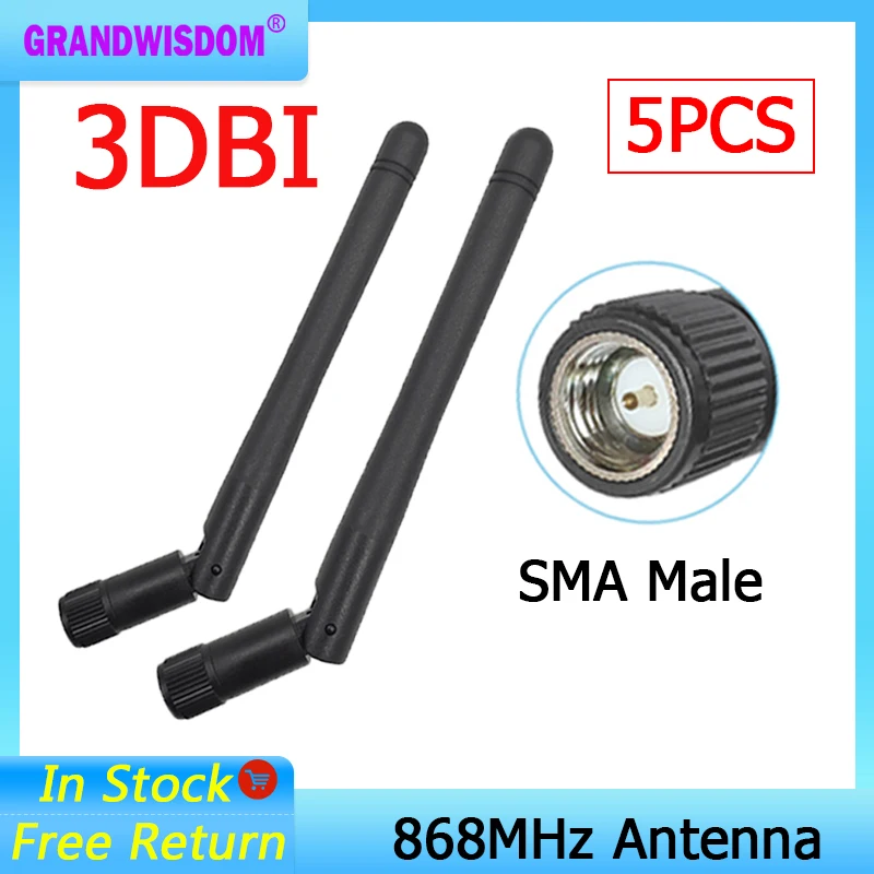 GRANDWISDOM 5pcs 868mhz antenna 3dbi sma male 915mhz lora antene pbx iot module lorawan signal receiver antena