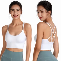 womens active tank top strappy sport built in bra workout criss cross wirefree padded crop for gym running yoga fitness dancing