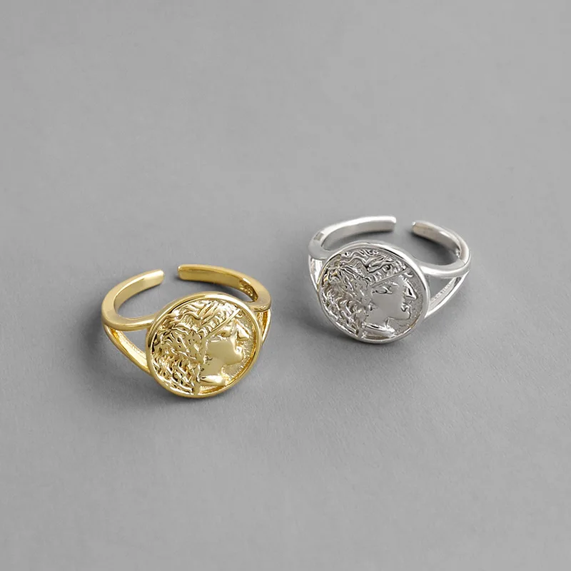 Настоящее 925 пробы серебряное Ретро портретное геометрическое круглое кольцо