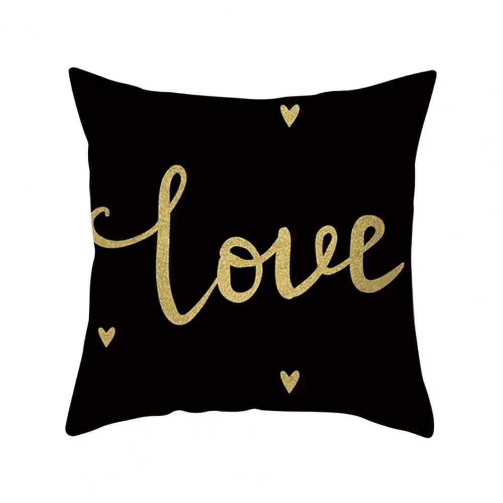 

Cushion Case Soft Touch Dust-proof Polyester Black Golden Palm Leave Printed Throw Pillow Cover Home Supplies
