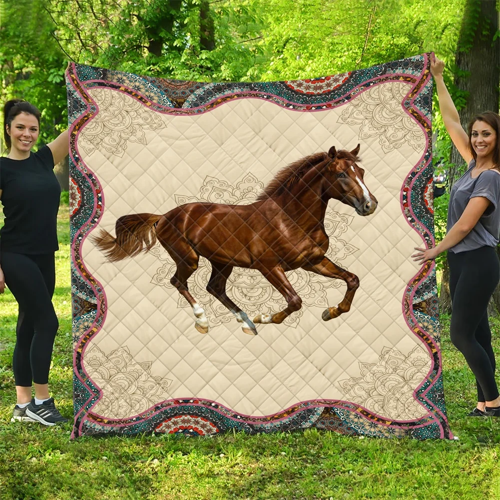 

Animal Horse Mandala Quilted Quilt Throw Blankets Birthday Christmas Thanksgiving Gifts Home Decor