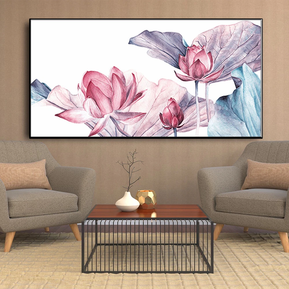 

Nordic Style Modern Lotus Canvas Painting Pink Purple Wall Art Picture For Living Room Hand Painted Poster Flower Print Gift
