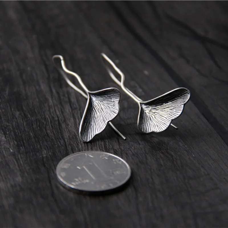 Женские длинные серьги-подвески из серебра 925 пробы с листьями гинкго | Украшения