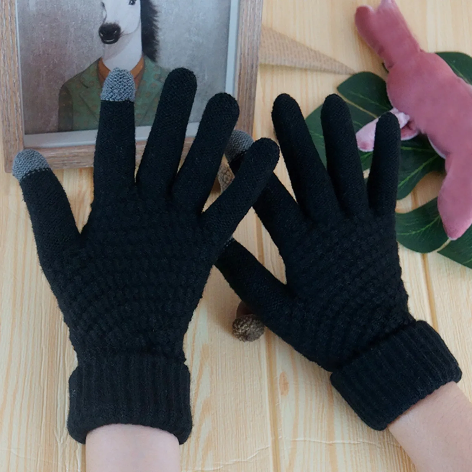 

Womens Winter Keep Warm Cashmere Solid Color Printed Knitted Knitted Gloves Touch Screen Gloves Gloves