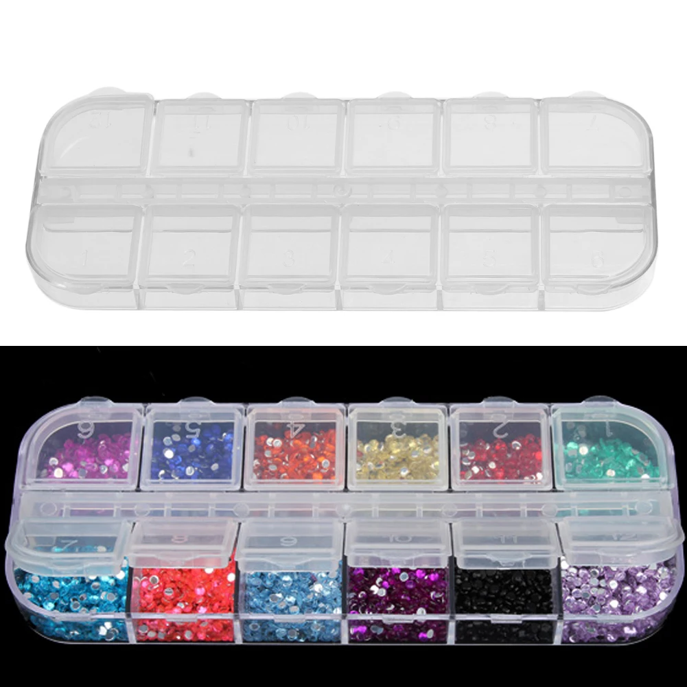 

12 Grids Nail Art Storage Case Rhinestones Beads Gems Jewelry Accessories Clear Plastic Empty Container Organizer Box